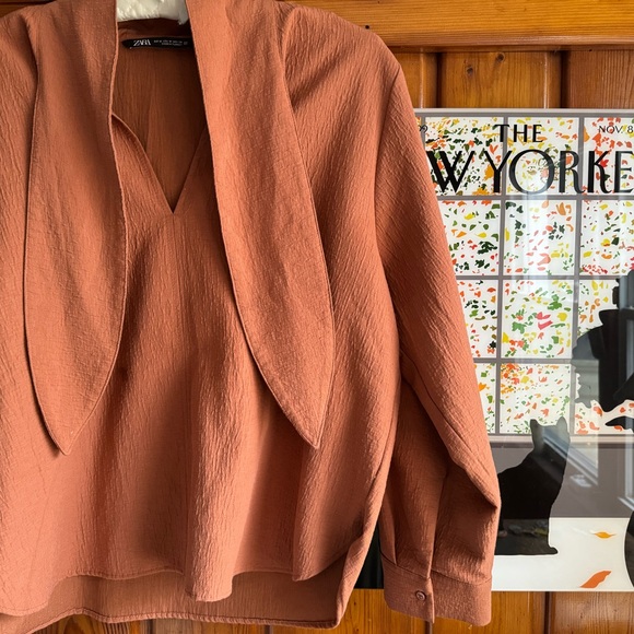 Zara Rust tie front top Medium M Classy Date Interview Dinner - Picture 4 of 7